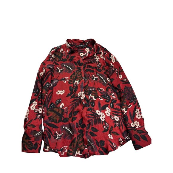 Zara Basic Collection Womens Floral Button Front Blouse Top Size XS Sheer - Picture 1 of 7